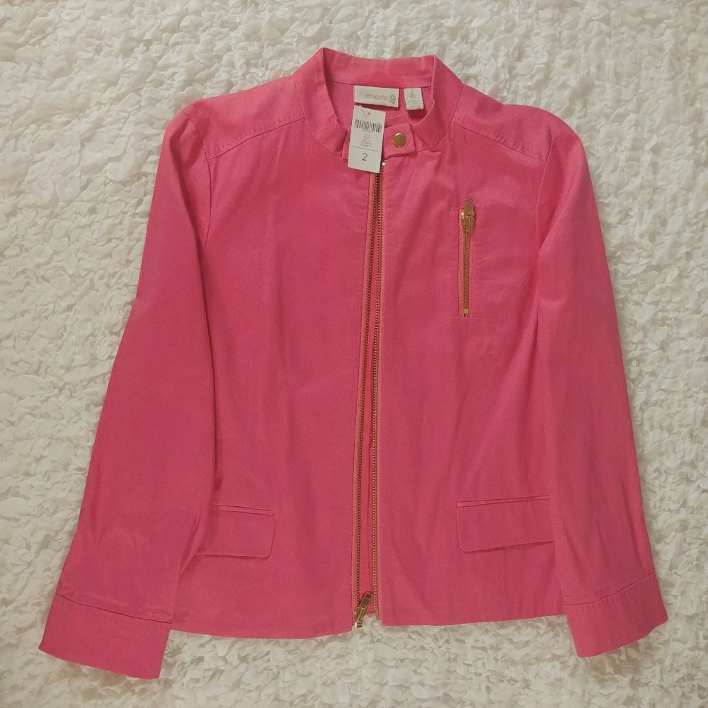 NWT Chicos soft pink/coral lined Moto jacket